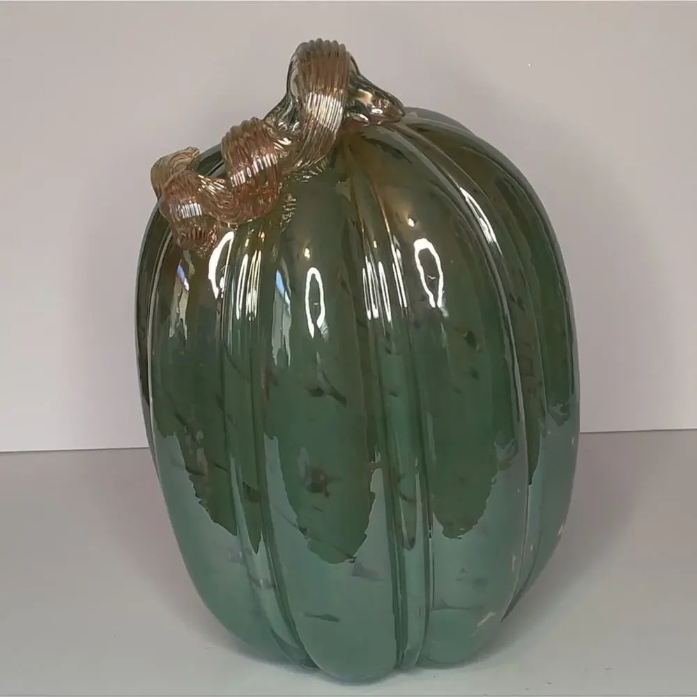 Christian Siriano Shabby Chic Blue Green Blown Glass Fall Pumpkin Beachy Decor